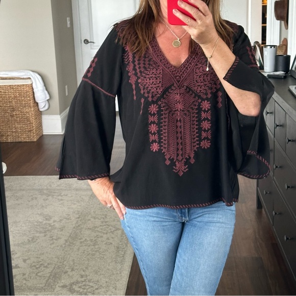 Johnny Was Black and Plum Embroidered Top Size S - Picture 7 of 11